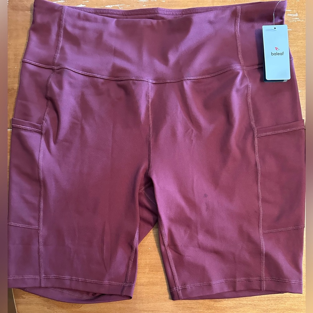 NWT-Baleaf Women's XL 8" Biker Shorts High Waist Yoga Workout Gym Running -Plum